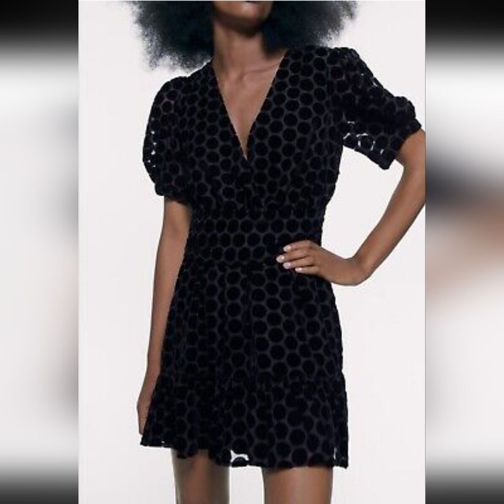 Zara Velvet Polka Dot Party Holiday Mini Dress Size XS